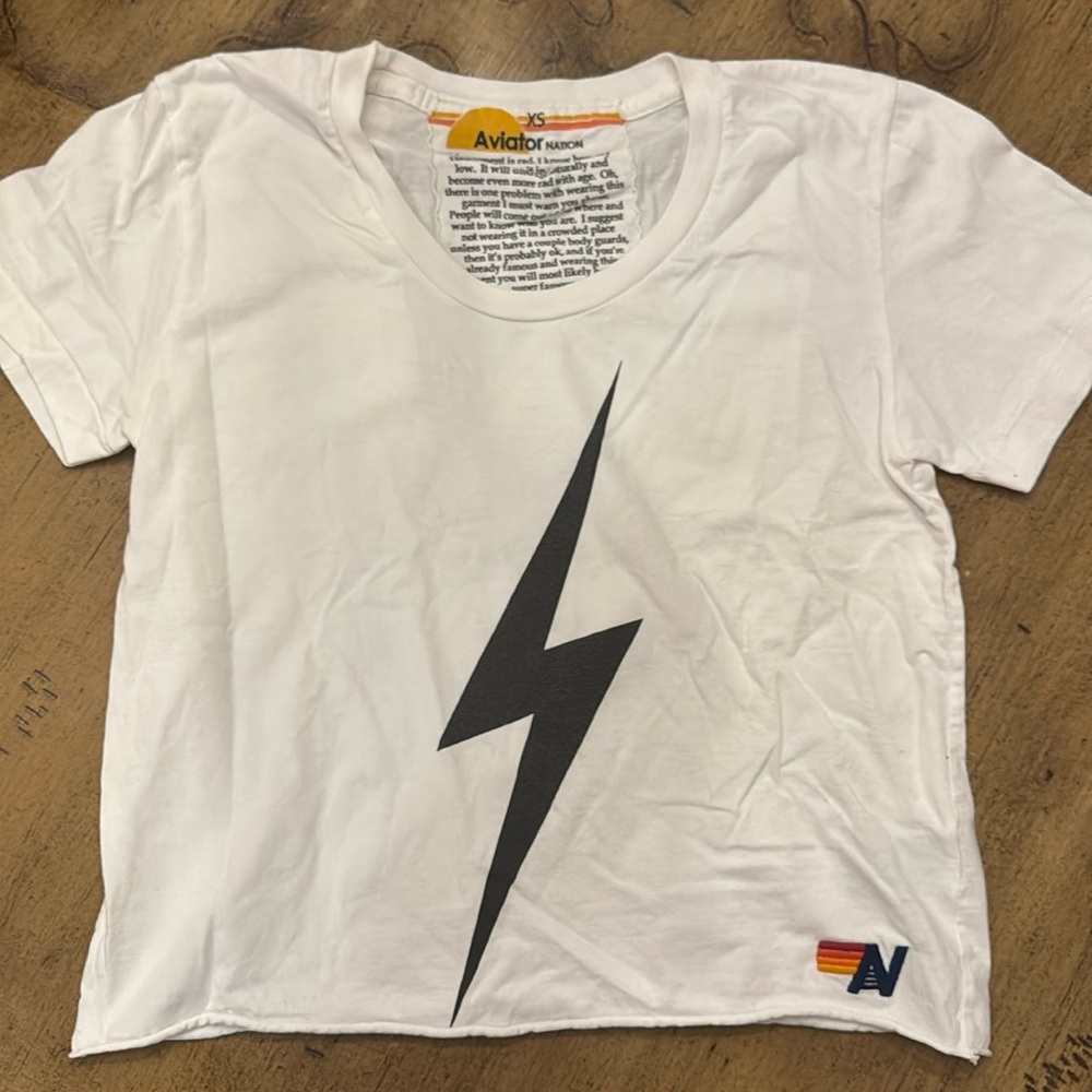 Aviator nation white tee with black lightning bolt.  Size xs.
